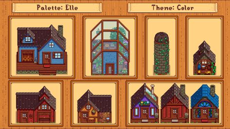 Elle's Seasonal Buildings at Stardew Valley Nexus - Mods and community Stardew Valley Farmhouse Color, Stardew Valley House Exterior Color, Stardew Valley Farm Building Colors, Stardew Valley House Exterior No Mods, Stardew Buildings, Stardew Valley Mods Building, Stardew Building Colors, Stardew Valley Building Colors, Stardew House Color