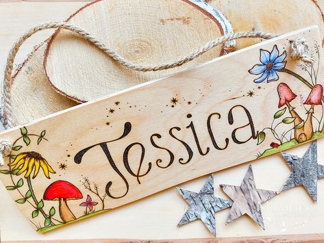 Personalised Children's Wooden Name Sign, Handmade Woodburned Enchanted Forest Themed Decor, Pyrography Fairytale Bedroom, New Baby Gift - Etsy Mushroom Forest Bedroom, Fairy Tail Nursery Theme, Fairy Woodland Bedroom, Fairy Wall Decor, Enchanted Forest Theme Nursery, Enchanted Forest Theme Room, Fairy Garden Nursery Theme, Fairy Bedroom Ideas For Kids, Fairy Tale Room