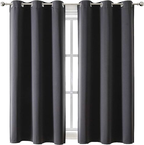 2 Panels Set Thermal Insulated Room Darkening Curtains (Dark Grey, 42 x 63 Inch) Gray Curtains, Black Blackout Curtains, Dark Curtains, Curtains For Bedroom, Bedroom And Living Room, Grey Curtains, Darkening Curtains, Room Darkening Curtains, Window Drapes