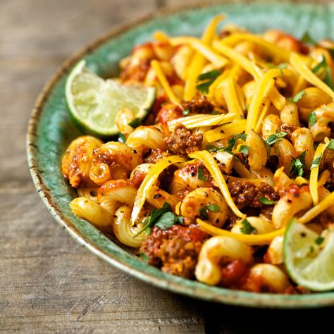 Flavors of the Southwest—cilantro, lime, chili, and salsa—come together here on corkscrew-shaped macaroni. Chunky salsa works as a great ready-mad... Cavatappi Recipes, Beef Cavatappi, Grilled Quesadilla, Cavatappi Pasta, Southwest Recipes, Jarred Salsa, Chunky Salsa, Tex Mex Recipes, Bag Mockup