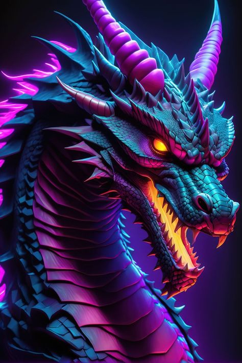 Cool Dragon Pictures, Dragon Portrait, Fantasy Home Decor, Synthwave Aesthetic, Painting Dragon, Vaporwave Cyberpunk, Dragon Wallpaper Iphone, Yin Yang Tattoos, Legendary Dragons