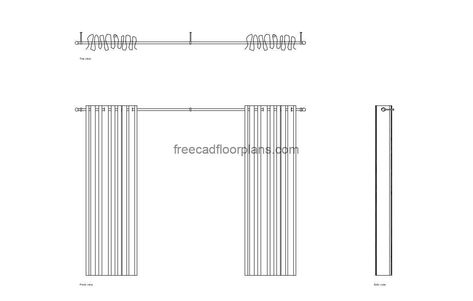 Modern Curtain, Plan and Elevations - Free CAD Drawings Curtain Wall Elevation Architecture, Internal Elevation Drawing, Plan Section Elevation Drawings, Autocad Section Interior Design, 2d Elevation Design In Autocad, Pool Houses Plans, Curtain Drawing, Contemporary Curtains, One Storey House