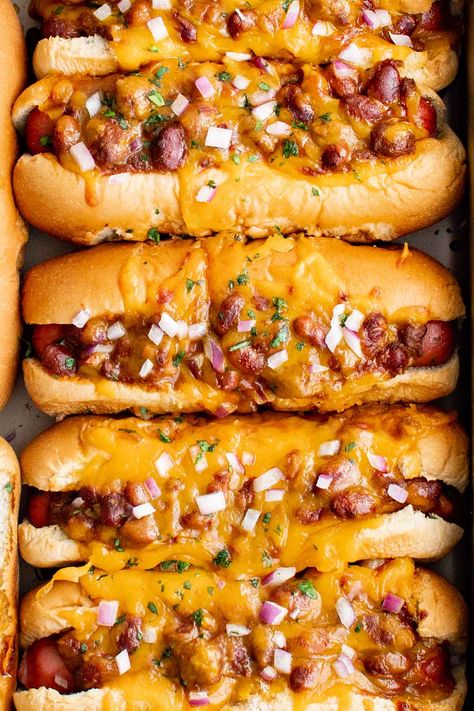 Chili Cheese Dogs Recipes, What To Make With Chili, Wife Meals, Hotdogs Recipes, Chili Cheese Dog Bake, Chilli Cheese Dogs, Chili Dog Bake, Baked Chili Cheese Dogs, Hod Dog