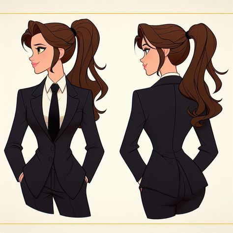 Woman In Suit Character Design, Female In Suit Art, Powerful Poses For Women, Women In Suits Art, Female Suit Drawing, Girl In Suit Drawing, Suit Drawing Reference Female, Suits For Women Drawing, Suit Drawing Woman