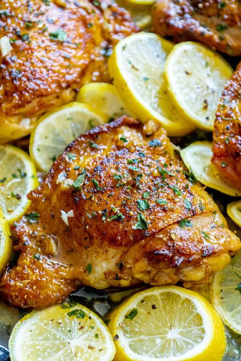 Chicken Thigh Recipes Lemon Garlic, Lemon Chicken Thigh Recipes Baked, Lemon Balsamic Chicken Thighs, Lemon Thigh Chicken, Lemon Roast Chicken Recipe, Lemon Butter Roasted Chicken, Chicken Thighs Lemon Garlic, Lemon Herb Chicken Thighs, Crock Pot Lemon Garlic Butter Chicken Thighs