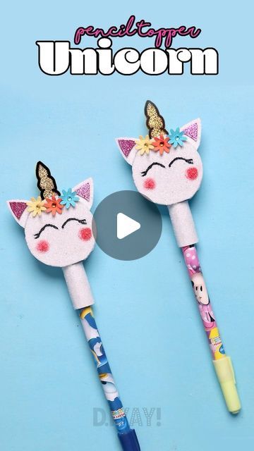 Pencil Toppers Diy, Pencil Topper Crafts, Unicorn Pencil, Foam Sheet Crafts, Toppers Diy, Diy Unicorn, Pencil Toppers, Instagram Diy, Diy Videos