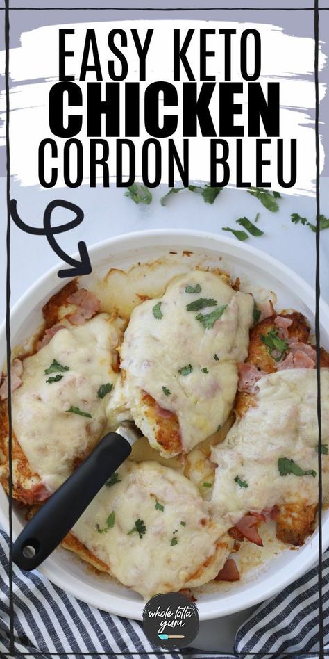 An easy keto chicken cordon bleu bake casserole that layers the ingredients on top instead of stuffing. Serve it with the mustard cream sauce. Sear in a pan with a parmesan cheese frust and then finish baking in the oven with ham, and Swiss cheese. A delicious keto chicken dinner recipe that also makes a low carb gluten free chicken casserole bake recipe too. Chicken Cordon Bleu Bake, Keto Chicken Cordon Bleu, Best Ever Chicken, Casserole Bake, Cordon Bleu Recipe, Chicken Cordon Bleu Recipe, Cordon Blue, Keto Casseroles, Low Carb Low Fat Recipes