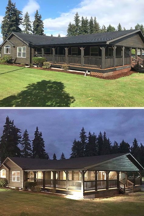 4 Bedroom Manufactured Home Plans, Mobile Home Addition Ideas Double Wide, Farmhouse Manufactured Home, Manufactured Home Plans, Cottage Bungalow House Plans, Log Cabin Mobile Homes, Mobile Home Addition, Manufactured Home Porch, Best Modular Homes