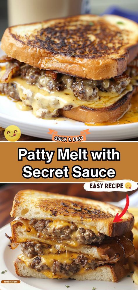 Patty Melt with Secret Sauce Recipes With Swiss Cheese Slices, Patty Melts Recipe, Patty Melt Sauce, Patty Melts With Secret Sauce, Secret Sauce Recipe, Patty Melt Recipe, Entree Ideas, Hamburger Recipes Patty, Hibachi Recipes