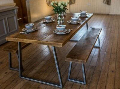 Floating Dining Table, Meja Industrial, Farmhouse Dining Table Set, Industrial Style Dining Table, Industrial Table Legs, Kursi Bar, Reclaimed Wood Dining Table, Table And Bench Set, Industrial Dining Table