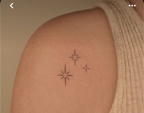 Simple Tattoos Stars, Three Stars Tattoo Simple, Little Star Tattoo Simple, 3 Sparkles Tattoo, Simple Sparkle Tattoo, Stars Wrist Tattoo, Star Sparkle Tattoo, Nugget Tattoo, Tiny Stars Tattoo