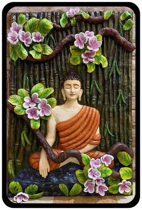 Buddha Relief Sculpture, Buddha Clay Art On Canvas, Clay Scenery Art, Mouldit Clay Art On Canvas, Mouldit Clay Art Ideas, Mouldit Art Ideas On Canvas, Putty Art On Canvas, Fevicryl Mouldit Ideas, Mouldit Art Ideas