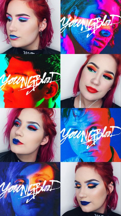 Fans of 5SOS commonly inspired from their albums covers which allows them to create makeup looks that matches with their (5SOS) artwork 5sos Makeup Looks, 5sos Artwork, Youngblood 5sos, 5sos Art, Hannah Mae, Albums Covers, Concert Outfits, Five Seconds Of Summer, Glamour Makeup