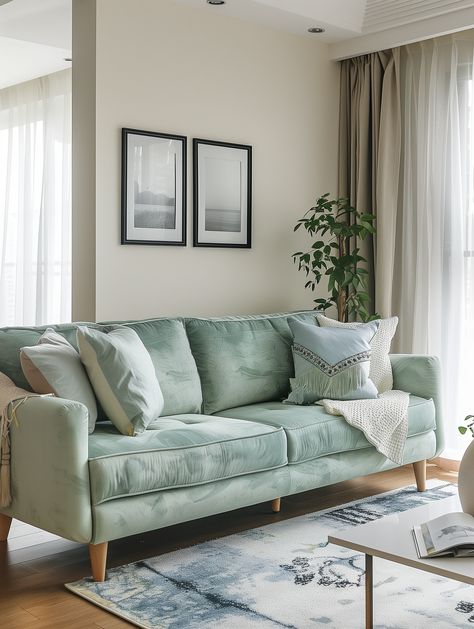 Mint Sofa Living Room Decor, Sofas Ideas Small Living Room, Mint Green Sofa Living Room Ideas, Mint Living Room Ideas, Mint Sofa Living Room, Modern Sofa Designs Luxury Living Rooms, Mint Green Sofa Living Rooms, Mint Green Interior Design, Sofa Renovation Ideas