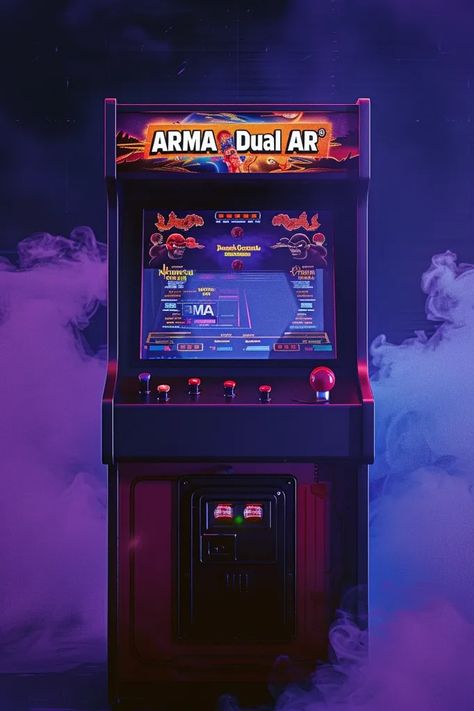 The image is of a vintage arcade game machine. It is black with red and yellow trim ->> more details in ai-img-gen.com Arcade Machine Reference, Arcade Design, Vintage Arcade, Arcade Game Machines, Arcade Game Room, Arcade Cabinet, Game Machine, Kick Plate, Yellow Trim