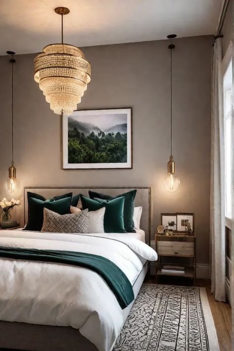 Cozy bedroom with taupe walls and botanical accents Bedroom Ideas Taupe Walls, Cool Earth Tone Bedroom, Cozy Bedroom With Color, Taupe Paint Bedroom, 2025 Wall Colors, Taupe Accent Wall Bedroom, Neutral Accent Wall Bedroom, Bedroom Ideas Warm Colors, Taupe Walls Bedroom