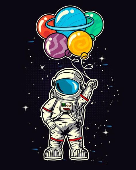 Astronaut holding a planet balloons | Premium Vector #Freepik #vector Astronaut Holding Planet Balloons, Balloons Drawing, Planet Balloons, Space Doodles, Astronaut Illustration, Art Spatial, Balloon Cartoon, Space Drawings, Astronaut Wallpaper