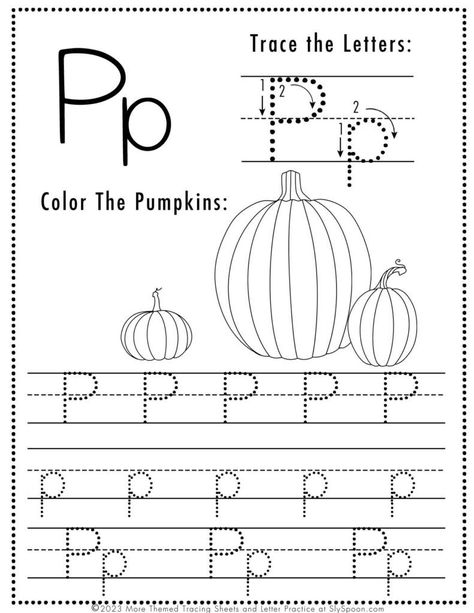 Free Halloween Themed Letter Tracing Worksheet Letter P is for Pumpkins - Set includes a variety of Letter P coloring and tracing worksheets. Ideal for homeschoolers & preschool teachers and perfect for Halloween-themed lesson plans! 🍁🖍👻🎨 #Homeschooling #PreschoolEducation #PreKLearning #HalloweenActivities #AlphabetWorksheets #Pumpkins #Printables #Freeprintable #letterP#FreeprintableHalloweenWorksheet #HalloweenWorksheets Letter P Craft For Preschoolers, Pre K Crafts, Halloween Worksheets Preschool, Pumpkin Lesson Plans, Pumpkin Crafts Preschool, Letter P Crafts, Letter P Worksheets, Pumpkin Lessons, Pumpkins Preschool