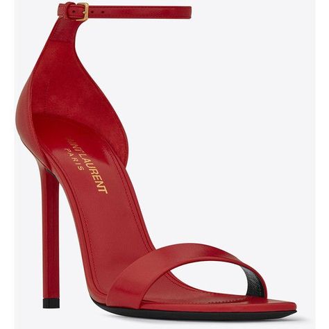 Saint Laurent Amber ankle strap 105 sandal in red leather ($540) ❤ liked on Polyvore featuring shoes, sandals, heels, leather sole shoes, red leather sandals, leather heeled sandals, red heel shoes and leather sole sandals Red Strap Heels, Red Shoes Heels, Saint Laurent Sandals, Red Sandals Heels, Red Leather Shoes, Red Leather Sandals, Brian Atwood Heels, Unique Heels, Dr Shoes