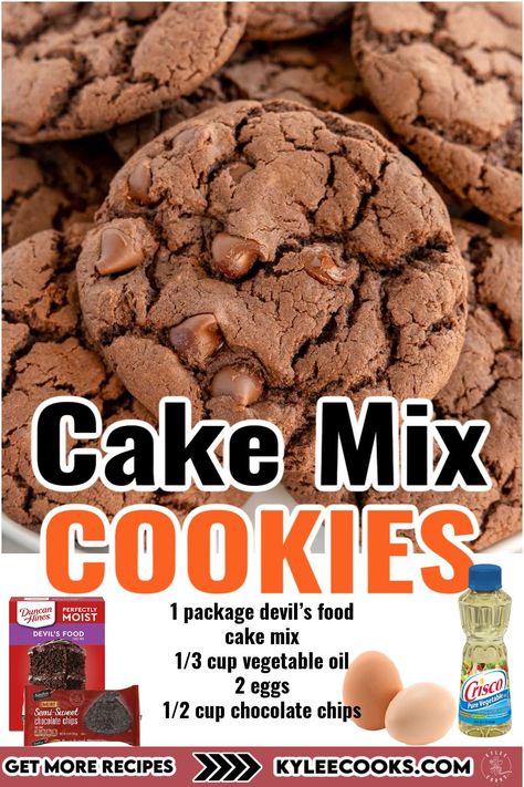 Make these soft and chewy Chocolate Cake Mix Cookies with just a few ingredients. Perfect for last-minute desserts! 🍪 Cookies Made With Devils Food Cake, Cake Mix Cookies Devils Food, Cake Mix Cookie Recipes Easy, Chocolate Cake Crinkle Cookies, Cookie Recipes Made From Cake Mixes, Cake Mix Banana Pudding Cookies, Cakemix Cookies Chocolate Chip, Cookies Out Of Cake Mix Recipes, Cookies From Chocolate Cake Mix Recipes