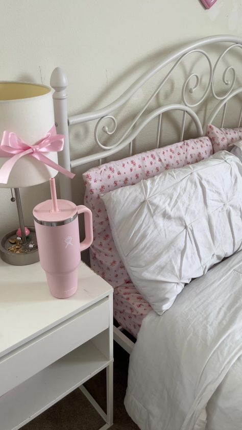 Wrapped in pink serenity 🌸💫 #PinkSanctuary #BedroomAesthetic #SereneSpaces #BlushBeauty #PinkPerfection #DreamyDecor #CozyRetreat #AestheticGoals Pink Grandma Aesthetic, Pink Danish Pastel Room, Danish Pastel Bed, Aesthetic Pink Bedroom, Girly Pink Bedroom, Girly Room Decor, Bedroom Vibes, Uni Room, Sleeping Room