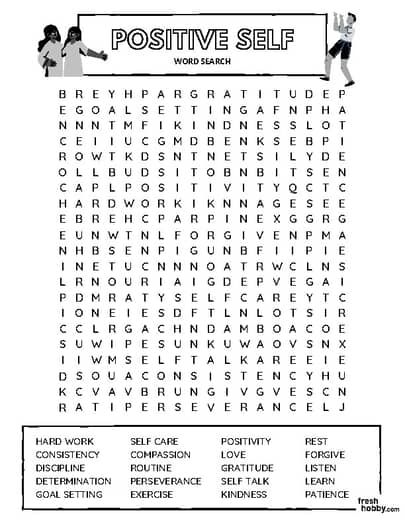 POSITIVE SELF - Therapy Word Search Puzzle for Self Esteem and Personal Growth Mindfulness Worksheets For Adults, Emotional Wellness Activities, Self Esteem Activities For Teenagers, Positive Psychology Activities, Social Emotional Learning Games, Group Therapy Activities, Coping Skills Activities, Therapeutic Recreation, Counseling Worksheets