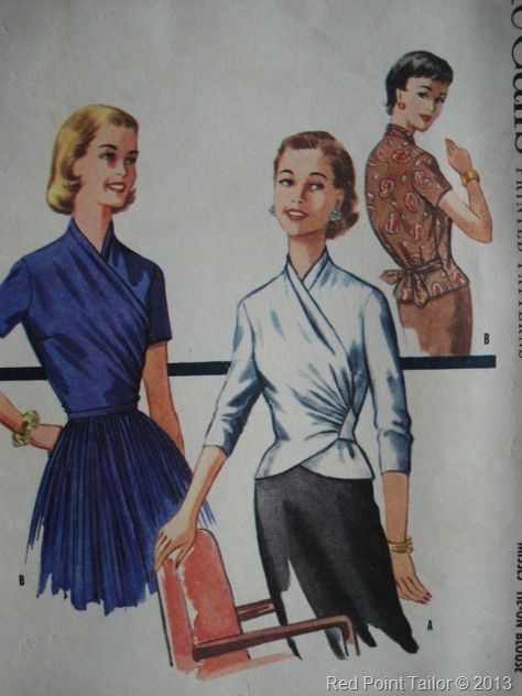 Tie Blouse Pattern, Wrap Blouse Pattern, 1950s Sewing Patterns, Patron Vintage, Design Moda, Vintage Dress Patterns, Retro Mode, Couture Vintage, Wrap Blouse