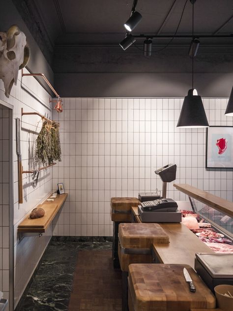 Samuel Métraux Architektur. · Butcher Shop - La Boulotte · Divisare Butcher Store, Local Butcher Shop, Meat Store, Seafood Shop, Deli Shop, Grocery Store Design, Chicken Shop, Meat Shop, Meat Markets