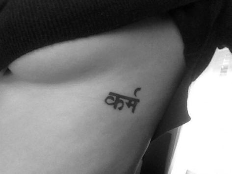 Karma Sanskrit Tattoo, Karma Sanskrit, Karma Pictures, Tattoo Karma, Faith Tattoo On Wrist, Garter Tattoo, Karma Tattoo, Dragon Tattoo Back Piece, Sanskrit Tattoo