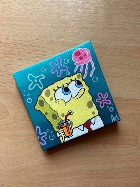 Spongebob squarepants mini acrylic painting on canvas Art Spongebob, فنسنت فان جوخ, Cartoon Paintings, Cute Easy Paintings, Spongebob Cartoon, Mini Toile, Spongebob Drawings, Spongebob Painting, Paintings Easy