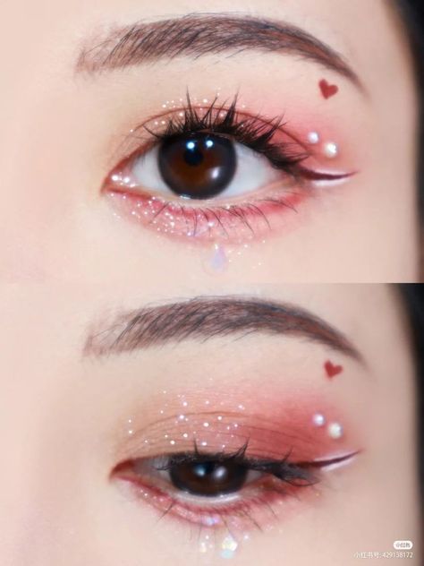 Valentines Day Makeup Looks, Douyin Makeup Look, Valentine's Makeup, Membentuk Alis, Concert Makeup, Anime Eye Makeup, Cute Eye Makeup, Doll Eye Makeup, Make Up Inspiration