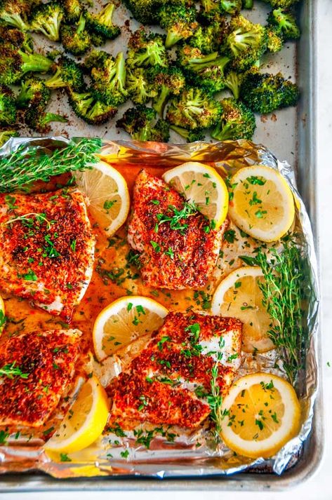 Sheet Pan Paprika Parmesan Cod with Broccoli - A simple, quick, weeknight dinner recipe with deliciously flavored cod and broccoli for an easy, filling meal. Keto friendly and gluten free! From aberdeenskitchen.com #sheetpan #paprika #parmesan #cod #broccoli #keto #glutenfree #pescatarian #dinner #onepot #onepan #weeknight #30minute #recipe Best Sheet Pan Dinners, Sheet Pan Cod, Parmesan Cod, Broccoli Parmesan, Night Dinner Recipes, Sheet Pan Dinners Recipes, Weeknight Dinner Recipes Easy, Pan Dinners, Pescatarian Recipes