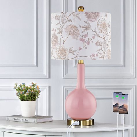 Artiva USA Ariana II extendable LED Double Shade Arched Floor Lamp - 80 - On Sale - Overstock - 31662324 Pink Table Lamp, Ceramic Framed, Lamp Store, Hampton House, Touch Table Lamps, Touch Table, Pink Table, Elegant Aesthetic, Fabric Lampshade