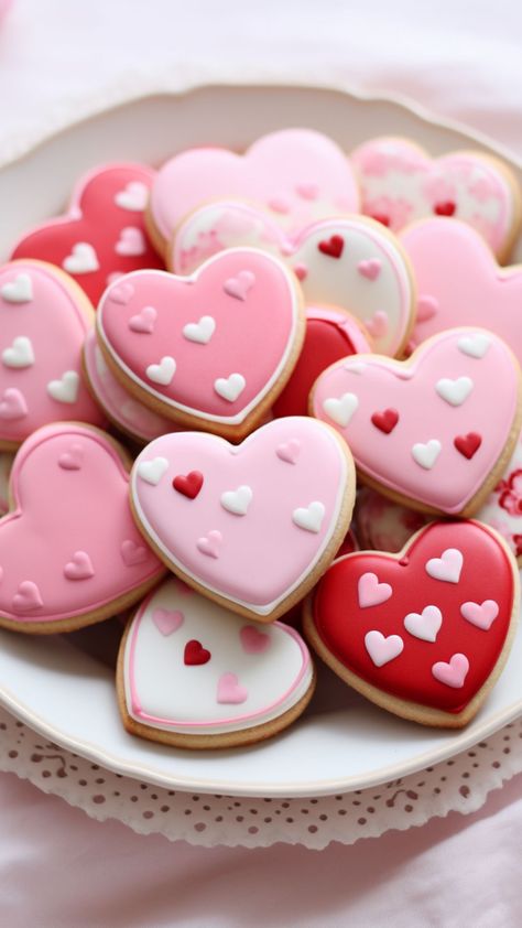 8 Valentine's Cookie Decorating Ideas to Sweeten Your Day! - Crafty Cici Joy Valentine Day Cookies, Pink Heart Cookies, Heart Cookies Decorated, Cookie Decorating Ideas, Valentine Cookies Decorated, Valentine's Day Cookies, Cute Bakery, Valentine Sugar Cookies, Rose Cookies