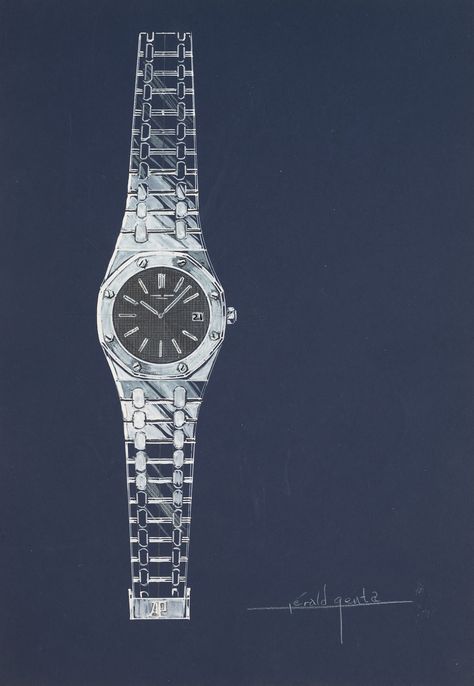 Watch Sketch, Ap Royal Oak, Watch Drawing, Gerald Genta, Morgan Stanley, Prototype Design, Colored Pencil Artwork, New Museum, Audemars Piguet Royal Oak