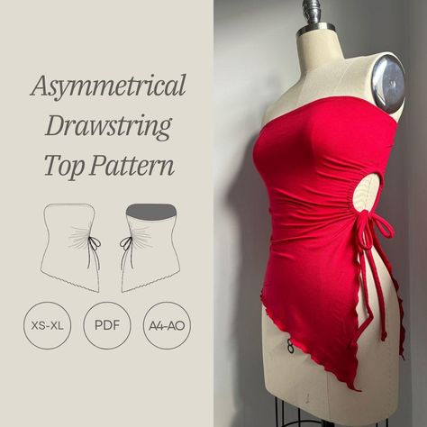 Asymmetrical Drawstring Top PDF Pattern XS to XL - Etsy Tube Top Sewing Pattern, Drawstring Top Pattern, Strapless Top Pattern, Asymmetrical Top Pattern, Tube Top Pattern, Drawstring Top, Pattern Pieces, Top Sewing Pattern, Diy Sewing Clothes