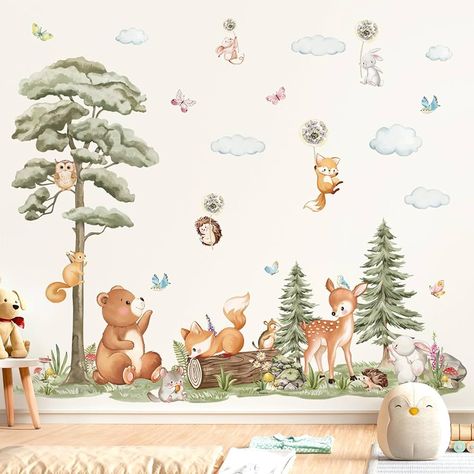 Amazon.com: decalmile Large Forest Animals Tree Wall Decals Bear Deer Fox Woodland Wall Stickers Baby Nursery Kids Room Daycare Wall Decor : Tools & Home Improvement Daycare Wall Decor, Woodchip Wallpaper, Forest Wall Decals, Nursery Stickers, Woodland Wall, Nursery Mural, All Of, Tree Decals, Animal Wall Decals