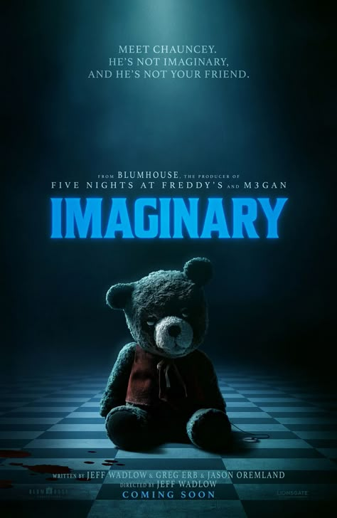 'Imaginary' (2024) Horror Movie Poster- Tagline: "Meet Chauncey. He's not imaginary, and he's not your friend." Betty Buckley, Types Of Movies, Cozy Movie Night, Tom Payne, New Movie Posters, Bear Names, Godzilla X Kong, Batman Begins, Film Horror