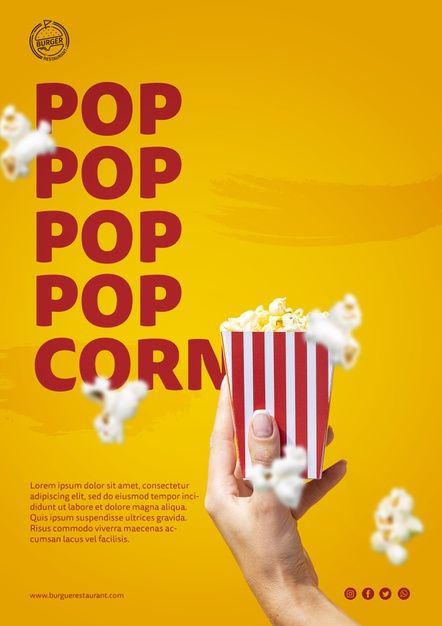 Popcorn Posters, Popcorn Bag, Free Popcorn, Interactive Web Design, Logo Mockups Psd, Restaurant Poster, Bag Template, Popcorn Bags, Business Poster