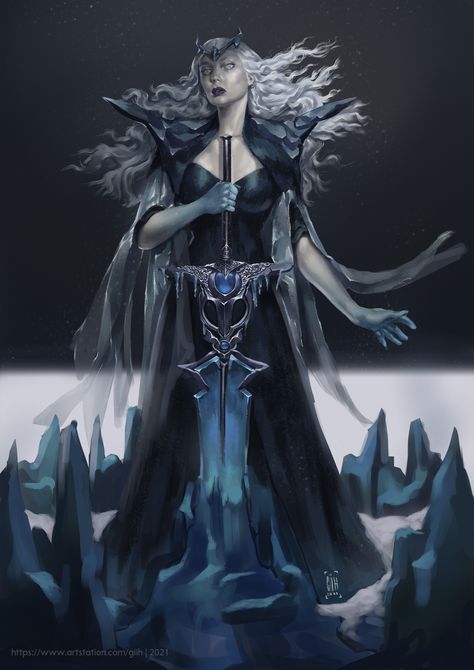 Ice Queen, Winter Art, Black Queen, Fantasy Artwork, Game Of Thrones Characters, White And Black, Art Design, Queen, Anime