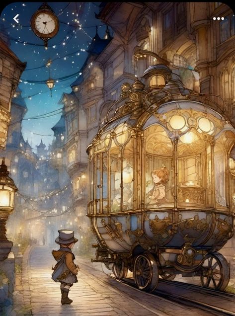 Steam Punk Illustration, Steam Punk City, Fantasy Carriage, Carriage Illustration, Ville Steampunk, Steampunk Illustration, Steampunk City, Steampunk Aesthetic, Fantasy City