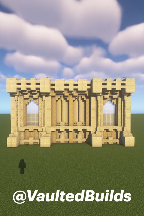 Wall Ideas Minecraft Outside, Sandstone Mansion Minecraft, Sand Castle Minecraft Build, Minecraft Arabian Palace, Minecraft Mud Brick Pallet, Minecraft Sandcastle Build, Palace Minecraft Ideas, Mincraft Pillar, Minecraft Curved Roof Design