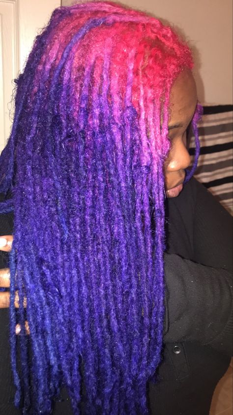 Colors To Dye Your Locs Black Women, Pink And Purple Locs Black Women, Purple And Green Locs, Pink And Blue Locs, Light Purple Locs, Dyed Locs Dark Skin, Pink And Purple Locs, Colors Locs, Purple Locs