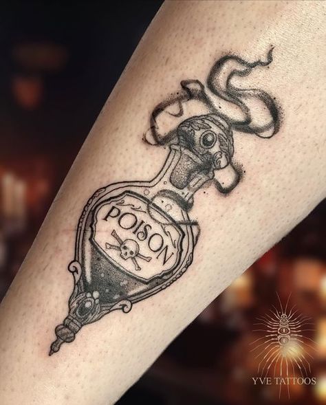 Witch Potion Bottles Tattoo, Gothic Potion Bottle Tattoo, Secret Lover Tattoo, Hand Holding Crystal Ball Tattoo, Apothecary Bottle Tattoo, Aqua Tofana Tattoo Design, Poison Vial Tattoo, Poison Jar Tattoo, Aquatofana Tattoo