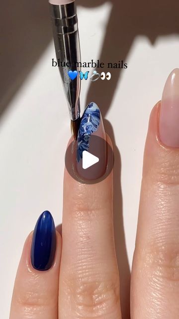 Simple Blue Nail Art, Dark Colour Nails Designs, Navy Blue Marble Nails, Navy Blue And Rose Gold Nails, Nails 2024 Blue, Dark Blue Marble Nails, Royal Blue Marble Nails, Marble Blue Nails, Dark Blue Nails With Design