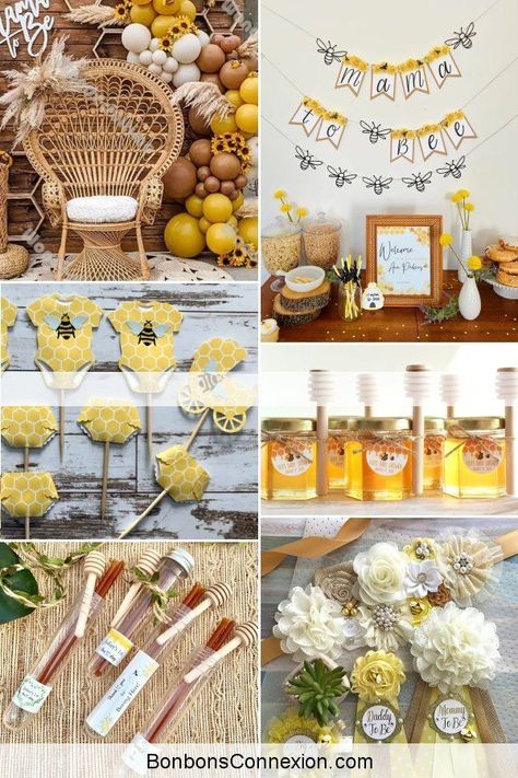 Bring your mommy-to-bee baby shower decor to the top with our favorite finds after scouting the market. Featuring adorable bee designs, our mommy-to-bee baby shower ideas will help you get organized and find all you need to celebrate in style. BonbonsConnexion.com Spring Boy Baby Shower Themes, What Will It Bee Baby Shower Ideas, Boy Baby Shower Ideas Spring, Mother To Bee Baby Shower Ideas, Non Gender Baby Shower Ideas, Honey Bee Themed Baby Shower Ideas, Momma To Bee Baby Shower Ideas, Parents To Bee Baby Shower Party Ideas, Bee Shower Ideas