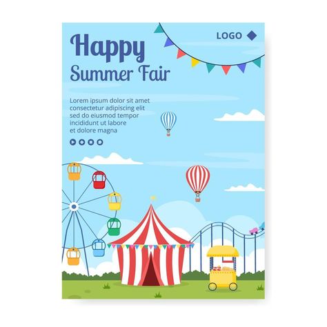 Summer Fair of Carnival, Circus, Fun Fair or Amusement Park Poster Template Flat Illustration Editable of Square Background for Social Media Amusement Park Poster, Carnival Illustration, Carnival Background, Square Background, Carnival Circus, Summer Fair, Children Park, Leaflet Design, Fun Fair