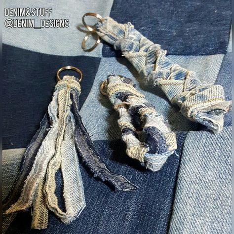 Here's some new styles of denim keychains made from recycled jeans. More denim on Instagram: @denim_designs or email me at denimandstuffltd@gmail.com. Retail / Wholesale inquiries welcome. Uses For Old Jeans, Repurpose Jeans, Artisanats Denim, Diy Old Jeans, Denim Jeans Ideas, Girls Night Crafts, Mops Crafts, Denim Crafts Diy, Blue Jeans Crafts