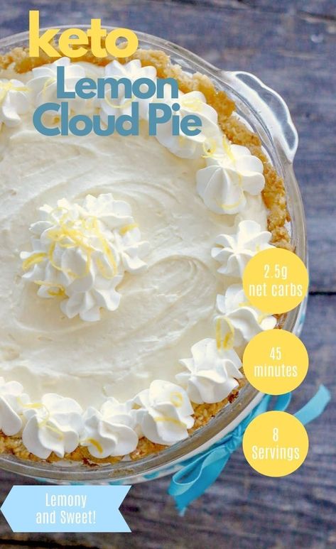 Lemony and sweet, this refreshing low carb Lemon Cloud Pie recipe is easy to make and the perfect Spring dessert! #ibih #lowcarb #keto #ketodiet #ketorecipes #ketodessert #ketodessertrecipes #ketolemondessert #lemon #lemonpie #ketopie #easyketodessert Keto Spring Desserts, Low Carb Lemon Cake, Lemon Cloud Pie, Sugar Free Lemon Pie, Lemon Keto Dessert, Keto Lemon Pie, Sugar Free Lemon Cake, Lemon Pudding Dessert, Lemon Sweets