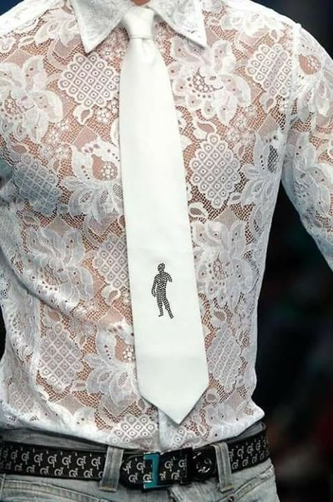 Shirt And Tie, Gay Fashion, Lace Shirt, Mode Inspiration, Gay Pride, Sheer Fabrics, Male Models, White Shirt, High Fashion